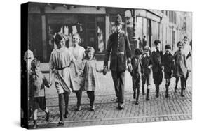 Policeman Helping Schoolchildren across the Road, East End, London, 1926-1927-null-Stretched Canvas