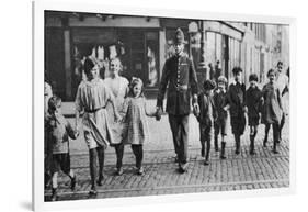 Policeman Helping Schoolchildren across the Road, East End, London, 1926-1927-null-Framed Giclee Print