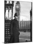 Policeman on Duty Outside the Houses of Parliament and Big Ben in London-null-Mounted Photographic Print