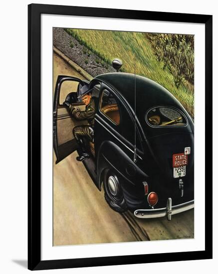 "Policeman with Flat Tire," March 24, 1945-Stevan Dohanos-Framed Giclee Print