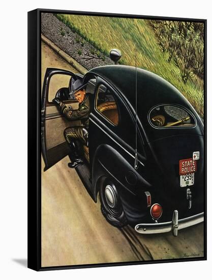 "Policeman with Flat Tire," March 24, 1945-Stevan Dohanos-Framed Stretched Canvas