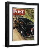 "Policeman with Flat Tire," Saturday Evening Post Cover, March 24, 1945-Stevan Dohanos-Framed Giclee Print