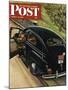 "Policeman with Flat Tire," Saturday Evening Post Cover, March 24, 1945-Stevan Dohanos-Mounted Giclee Print