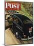 "Policeman with Flat Tire," Saturday Evening Post Cover, March 24, 1945-Stevan Dohanos-Mounted Giclee Print