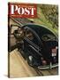 "Policeman with Flat Tire," Saturday Evening Post Cover, March 24, 1945-Stevan Dohanos-Stretched Canvas