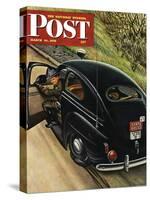 "Policeman with Flat Tire," Saturday Evening Post Cover, March 24, 1945-Stevan Dohanos-Stretched Canvas