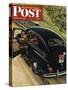 "Policeman with Flat Tire," Saturday Evening Post Cover, March 24, 1945-Stevan Dohanos-Stretched Canvas