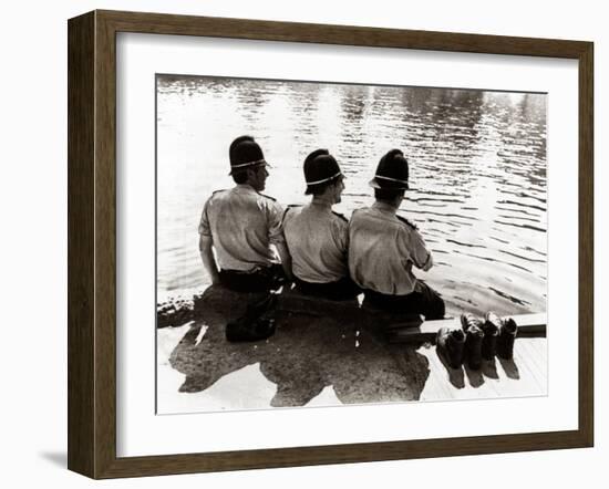 Policemen Sitting by a River on a Hot Sunny Day, July 1976-null-Framed Premium Photographic Print