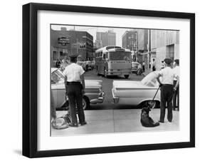 Policemen Watch as 'Freedom Riders' Arrive in Jackson, Mississippi, May 24, 1961-null-Framed Photo