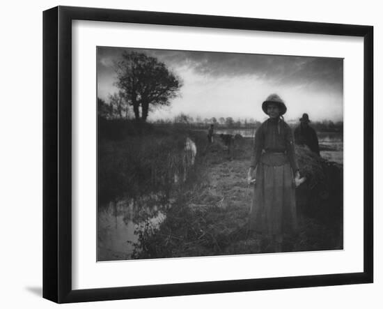 Poling the Marsh Hay, 1886 platinum print from glass negative-Peter Henry Emerson-Framed Giclee Print