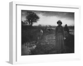 Poling the Marsh Hay, 1886 platinum print from glass negative-Peter Henry Emerson-Framed Giclee Print