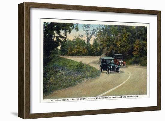 Polish Mountain, Maryland - National Road Between Cumberland and Hagerstown-Lantern Press-Framed Art Print