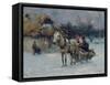 Polish Winter Landscape with Sleds-Alfred von Wierusz-Kowalski-Framed Stretched Canvas