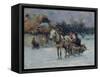 Polish Winter Landscape with Sleds-Alfred von Wierusz-Kowalski-Framed Stretched Canvas