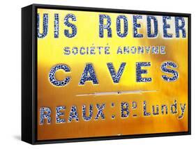 Polished Brass Sign at Winery of Louis Roederer, Reims, Champagne, Marne, Ardennes, France-Per Karlsson-Framed Stretched Canvas