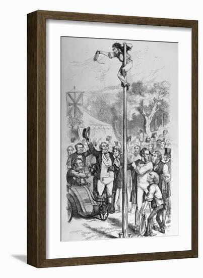 Political Cartoon Depicting Benjamin Disraeli Reaching the Top of the Political Pole-null-Framed Giclee Print