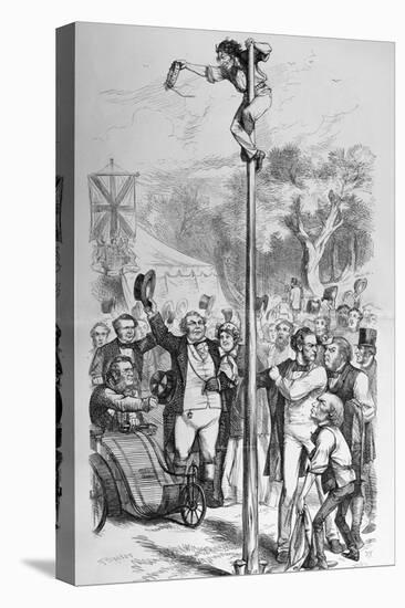 Political Cartoon Depicting Benjamin Disraeli Reaching the Top of the Political Pole-null-Stretched Canvas