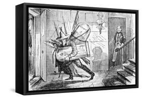 Political Cartoon of Jefferson Davis Carrying a Lighthouse and Fort Sumpter-null-Framed Stretched Canvas