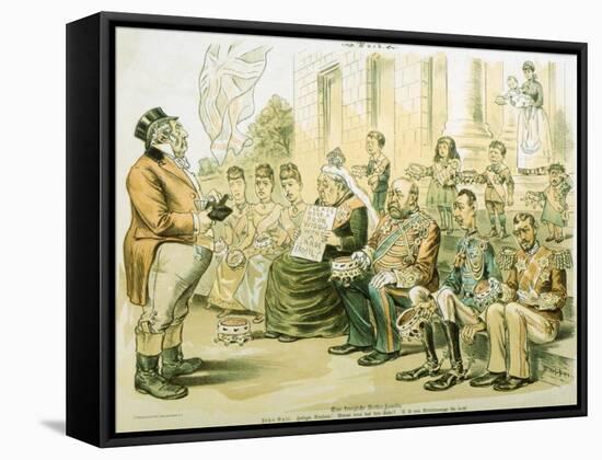 Political Cartoon of Queen Victoria Panhandling-null-Framed Stretched Canvas