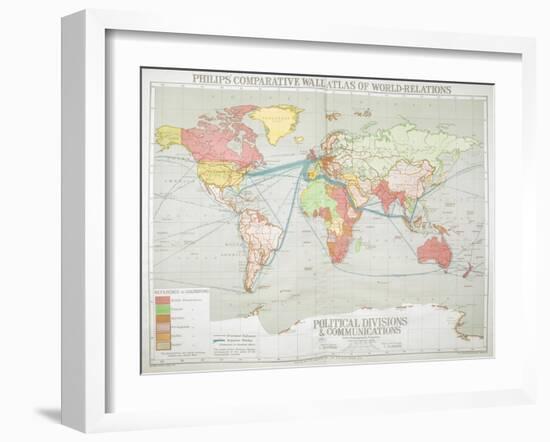 Political Divisions & Comm., Philips' Comparative Series of Wall Atlases of World Relations, 1916-null-Framed Giclee Print