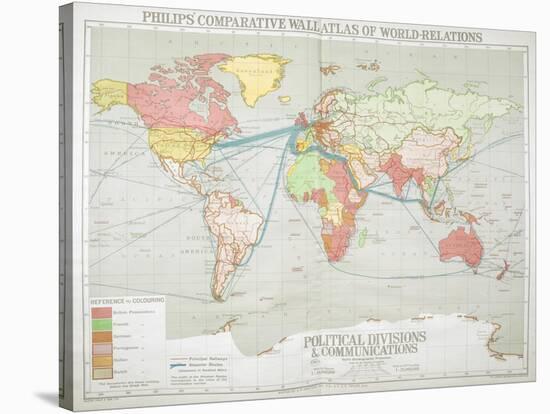 Political Divisions & Comm., Philips' Comparative Series of Wall Atlases of World Relations, 1916-null-Stretched Canvas