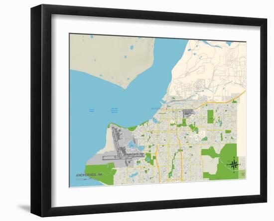 Political Map of Anchorage, AK-null-Framed Art Print