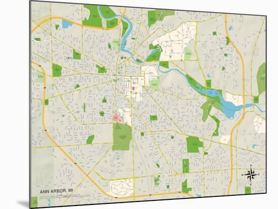 Political Map of Ann Arbor, MI-null-Mounted Art Print