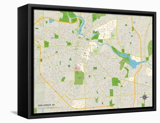 Political Map of Ann Arbor, MI-null-Framed Stretched Canvas