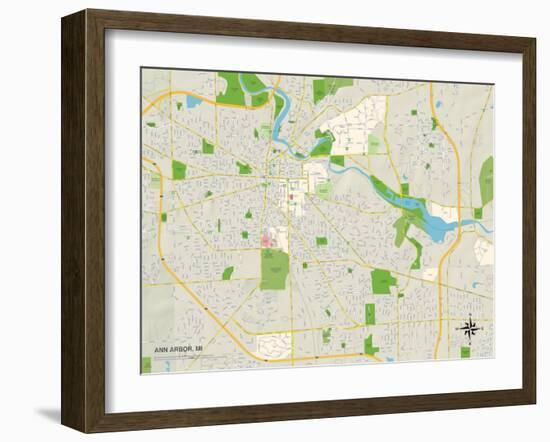 Political Map of Ann Arbor, MI-null-Framed Art Print