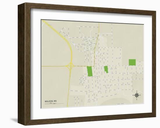 Political Map of Belzoni, MS-null-Framed Art Print