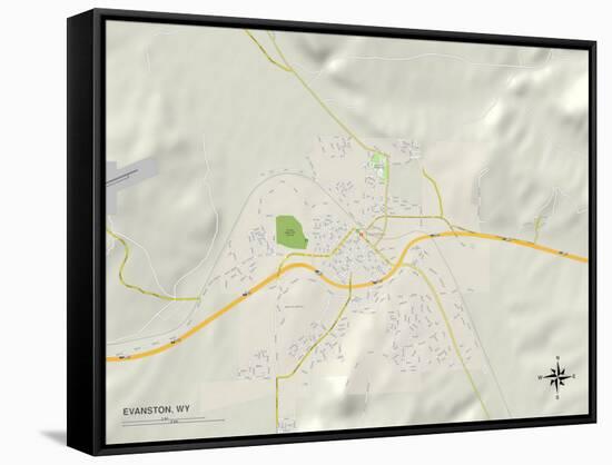 Political Map of Evanston, WY-null-Framed Stretched Canvas