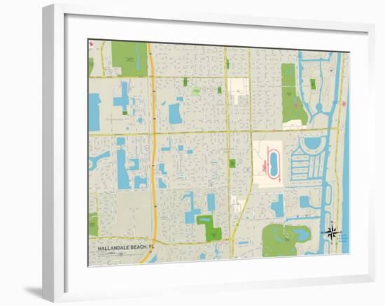 Political Map of Hallandale Beach, FL-null-Framed Art Print