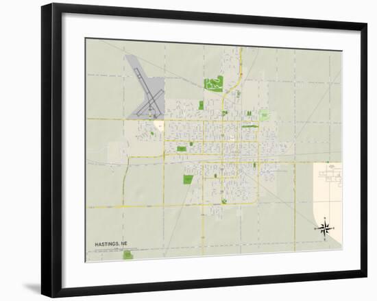 Political Map of Hastings, NE-null-Framed Art Print