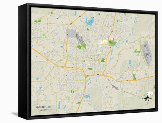 Political Map of Jackson, MS-null-Framed Stretched Canvas