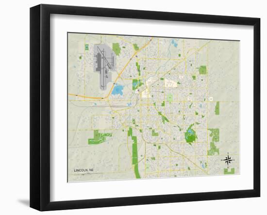 Political Map of Lincoln, NE-null-Framed Art Print