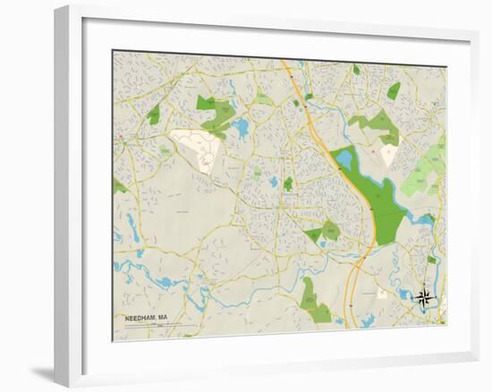 Political Map of Needham, MA-null-Framed Art Print