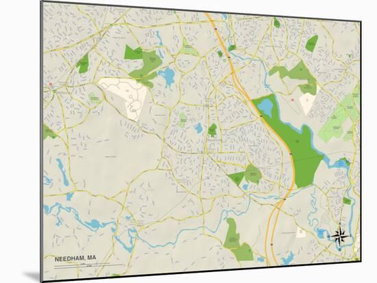 Political Map of Needham, MA-null-Mounted Art Print