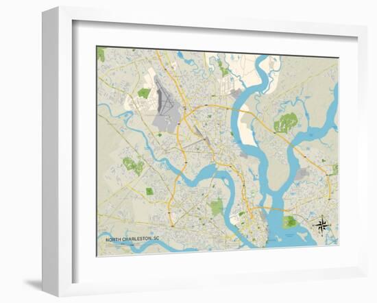 Political Map of North Charleston, SC-null-Framed Art Print