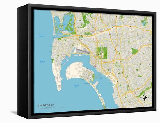 Political Map of San Diego, CA-null-Framed Stretched Canvas