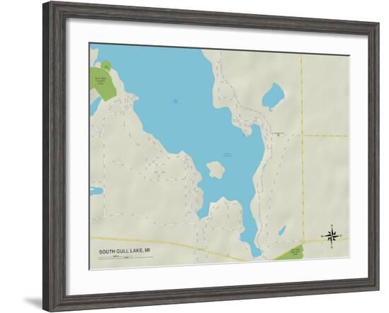 Political Map of South Gull Lake, MI--Framed Art Print