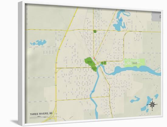 Political Map of Three Rivers, MI-null-Framed Art Print