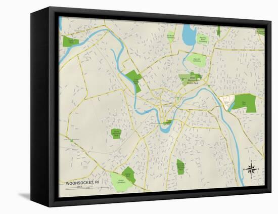 Political Map of Woonsocket, RI-null-Framed Stretched Canvas