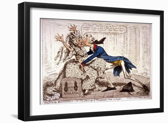 Political Ravishment, or the Old Lady of Threadneedle Street in Danger!, 1797-James Gillray-Framed Premium Giclee Print