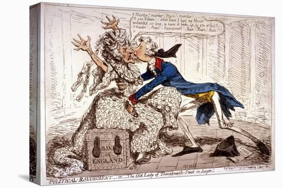 Political Ravishment, or the Old Lady of Threadneedle Street in Danger!, 1797-James Gillray-Stretched Canvas