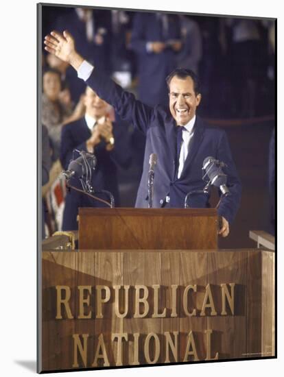 Politician Richard Nixon Waving From Platform at Republican National Convention-John Dominis-Mounted Photographic Print