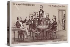 Politicians Enjoying Drinks around the Table-American School-Stretched Canvas