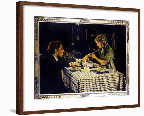 POLLYANNA, right: Mary Pickford on lobbycard, 1920.-null-Framed Art Print