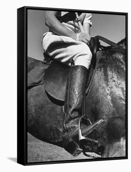 Polo Player Wearing Intricately Tooled Boots-Carl Mydans-Framed Stretched Canvas