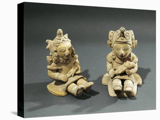 Polychrome Terracotta Maternity Statuettes of Women with Babies from Bahia De Caraquez-null-Stretched Canvas