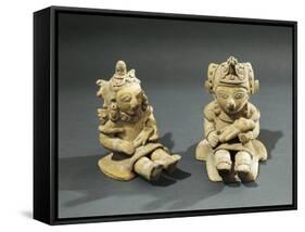 Polychrome Terracotta Maternity Statuettes of Women with Babies from Bahia De Caraquez-null-Framed Stretched Canvas